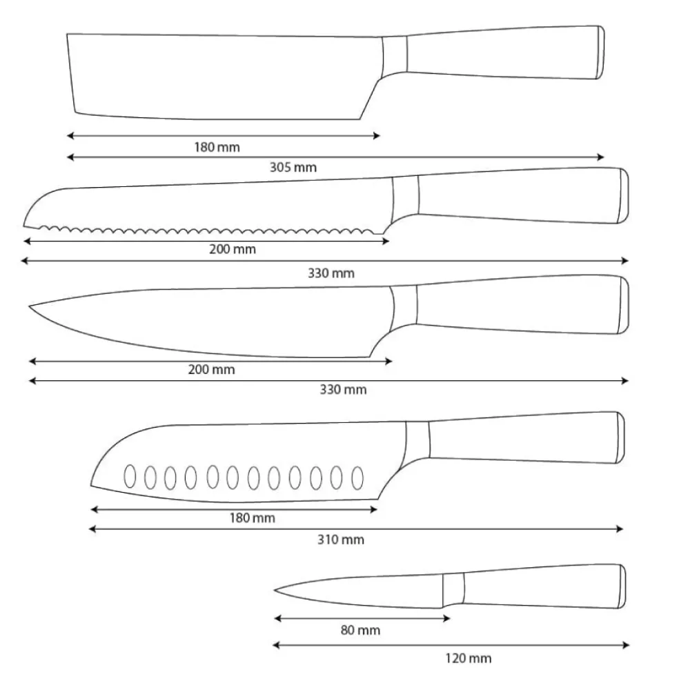 Shinrai Knives - Damascus Print Epoxy Onyx 5-delige Messenset - Koksmes + Broodmes + Nakiri + Santoku + Schilmes