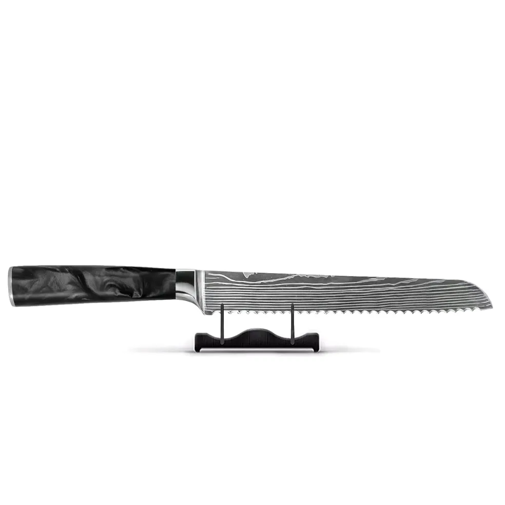 Shinrai Knives - Damascus Print Epoxy Onyx Broodmes 20 cm