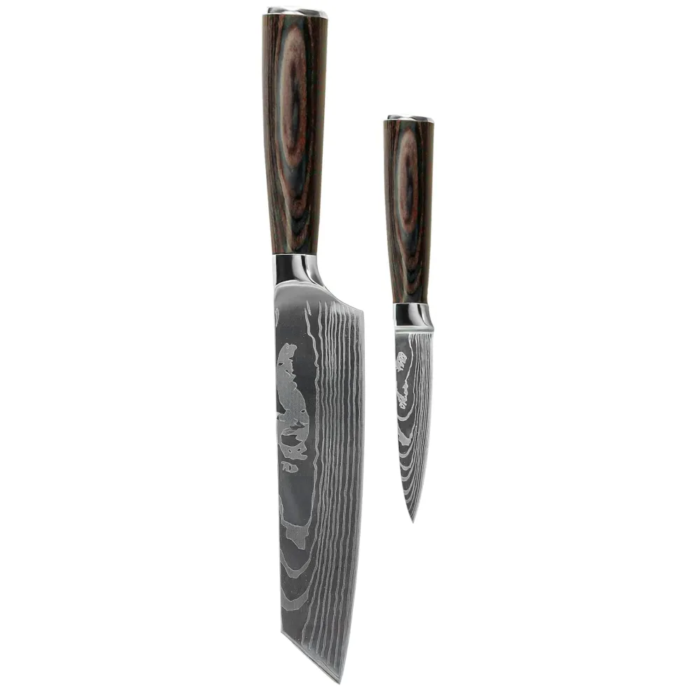 Shinrai Knives - Damascus Print 2-delige Messenset - Kiritsuke + Schilmes