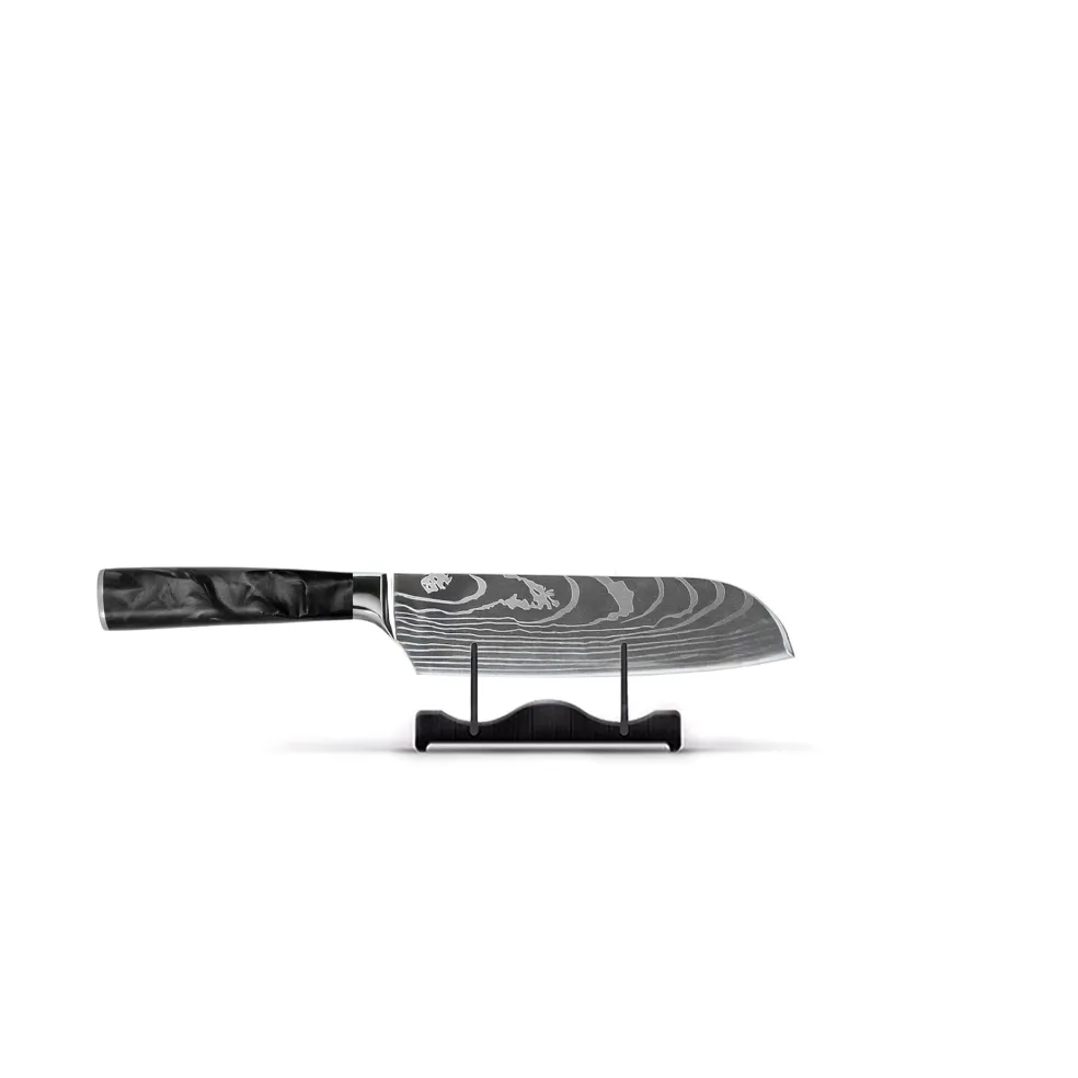 Shinrai Knives - Damascus Print Epoxy Onyx 5-delige Messenset - Koksmes + Broodmes + Nakiri + Kleine Santoku + Schilmes