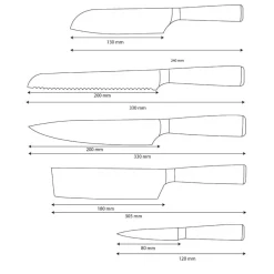Shinrai Knives - Damascus Print Epoxy Onyx 5-delige Messenset - Koksmes + Broodmes + Nakiri + Kleine Santoku + Schilmes