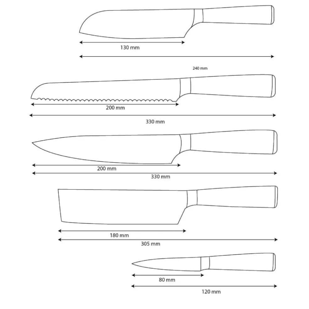 Shinrai Knives - Damascus Print Epoxy Onyx 5-delige Messenset - Koksmes + Broodmes + Nakiri + Kleine Santoku + Schilmes