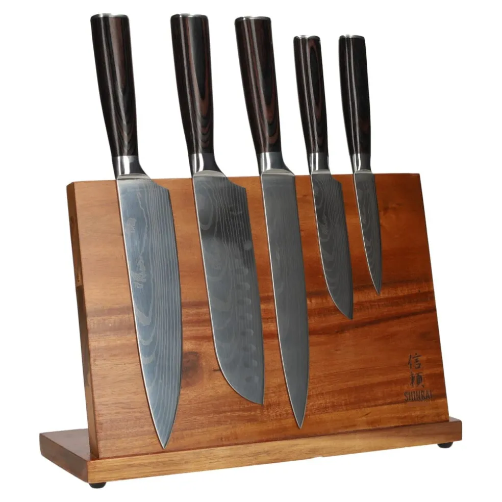 Shinrai Knives - Damascus Print 5-delig + Magnetisch Messenblok Enkelzijdig