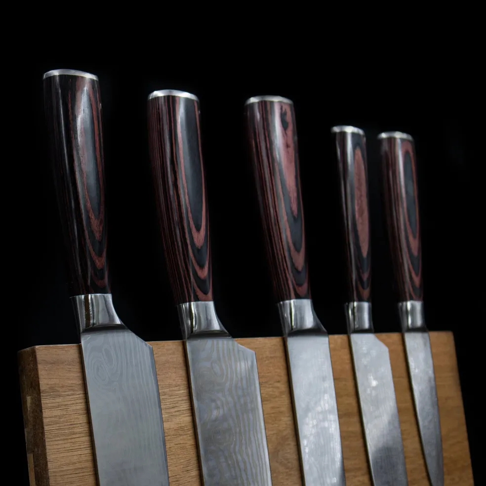 Shinrai Knives - Damascus Print 5-delig + Magnetisch Messenblok Enkelzijdig