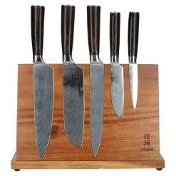 Shinrai Knives - Damascus Print 5-delig + Magnetisch Messenblok Enkelzijdig