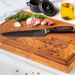 Shinrai Knives - Damascus Print 5-delige Messenset + Magnetisch Messenblok Dubbelzijdig