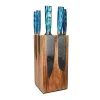 Shinrai Knives - Damascus Print Sapphire 6-delige Messenset + Messenblok Robur
