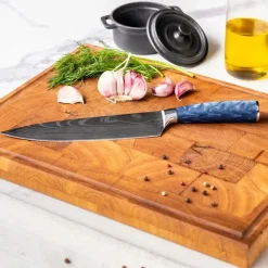 Shinrai Knives - Damascus Print Sapphire 6-delige Messenset + Messenblok Robur