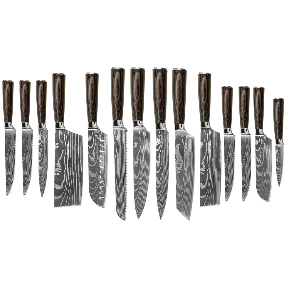 Shinrai Knives - Damascus Print 15-delige Messenset - Master collection XXL set + Blok