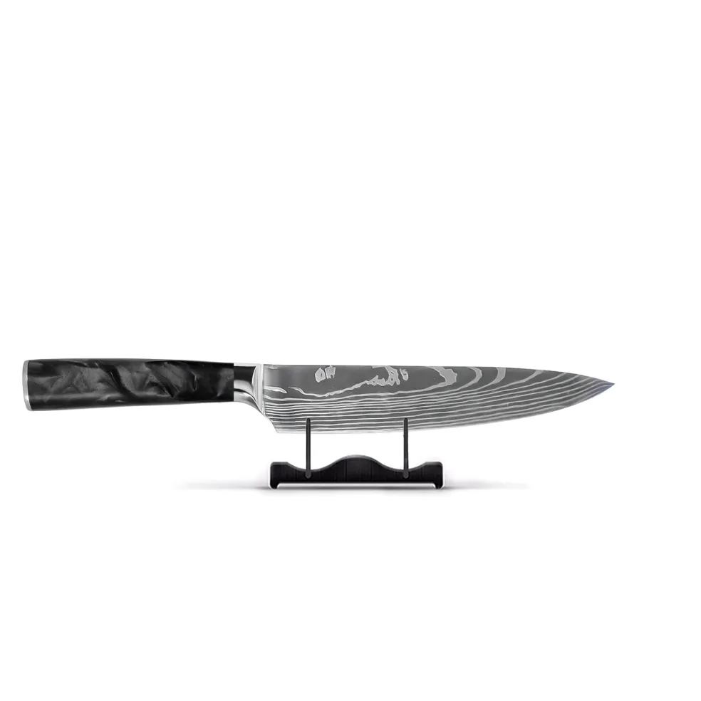 Shinrai Knives - Damascus Print Epoxy Onyx 2-delige Messenset - Koksmes + Schilmes