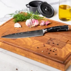 Shinrai Knives - Damascus Print Epoxy Onyx 2-delige Messenset - Koksmes + Schilmes