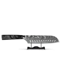 Shinrai Knives - Damascus Print Epoxy Onyx 2-delige Messenset - Santoku + Schilmes