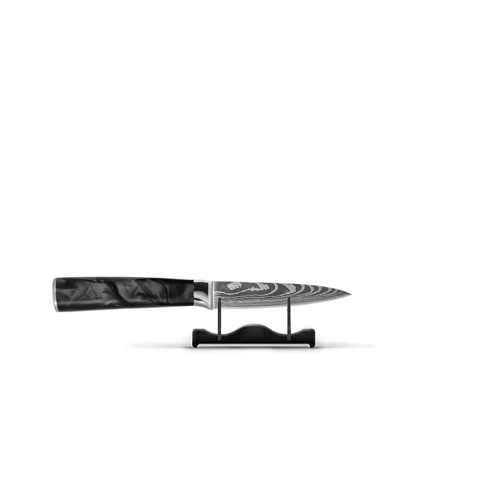 Shinrai Knives - Damascus Print Epoxy Onyx 2-delige Messenset - Santoku + Schilmes