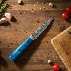 Shinrai Knives - Damascus Print Epoxy Sapphire 2-delige Messenset - Nakiri + Schilmes