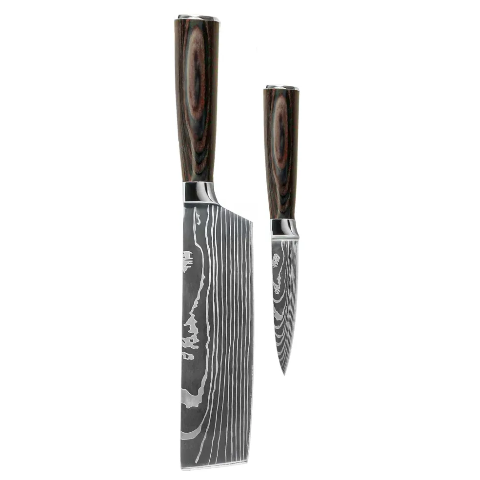 Shinrai Knives - Damascus Print 2-delige Messenset - Nakiri + Schilmes