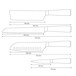 Shinrai Knives - Damascus Print Epoxy Onyx 4-delige Messenset - Santoku + Broodmes + Nakiri + Schilmes