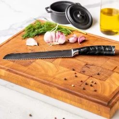 Shinrai Knives - Damascus Print Epoxy Onyx 4-delige Messenset - Koksmes + Broodmes + Nakiri + Schilmes