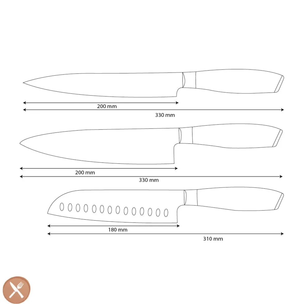 Shinrai Knives - Damast Pakka Wood 3-Delige Messenset