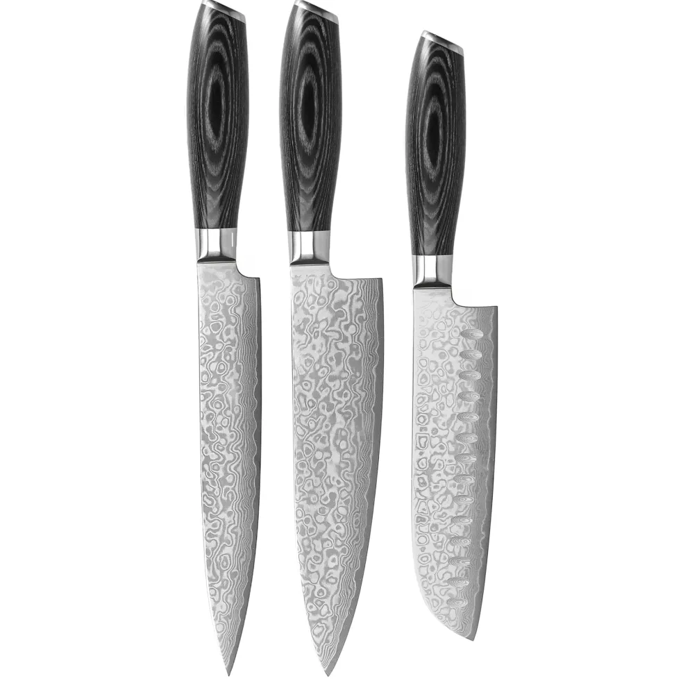 Shinrai Knives - Damast Pakka Wood 3-Delige Messenset