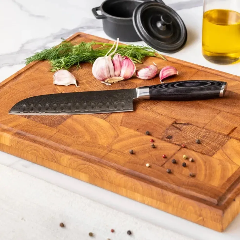 Shinrai Knives - Damast Pakka Wood 6-delige Messenset + Messenblok Cito dubbelzijdig