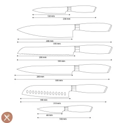 Shinrai Knives - Damast Pakka Wood 6-delige Messenset + Messenblok Robur