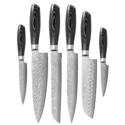 Shinrai Knives - Damast Pakka Wood 6-delige Messenset + Messenblok Robur