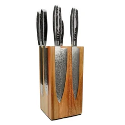 Shinrai Knives - Damast Pakka Wood 6-delige Messenset + Messenblok Robur