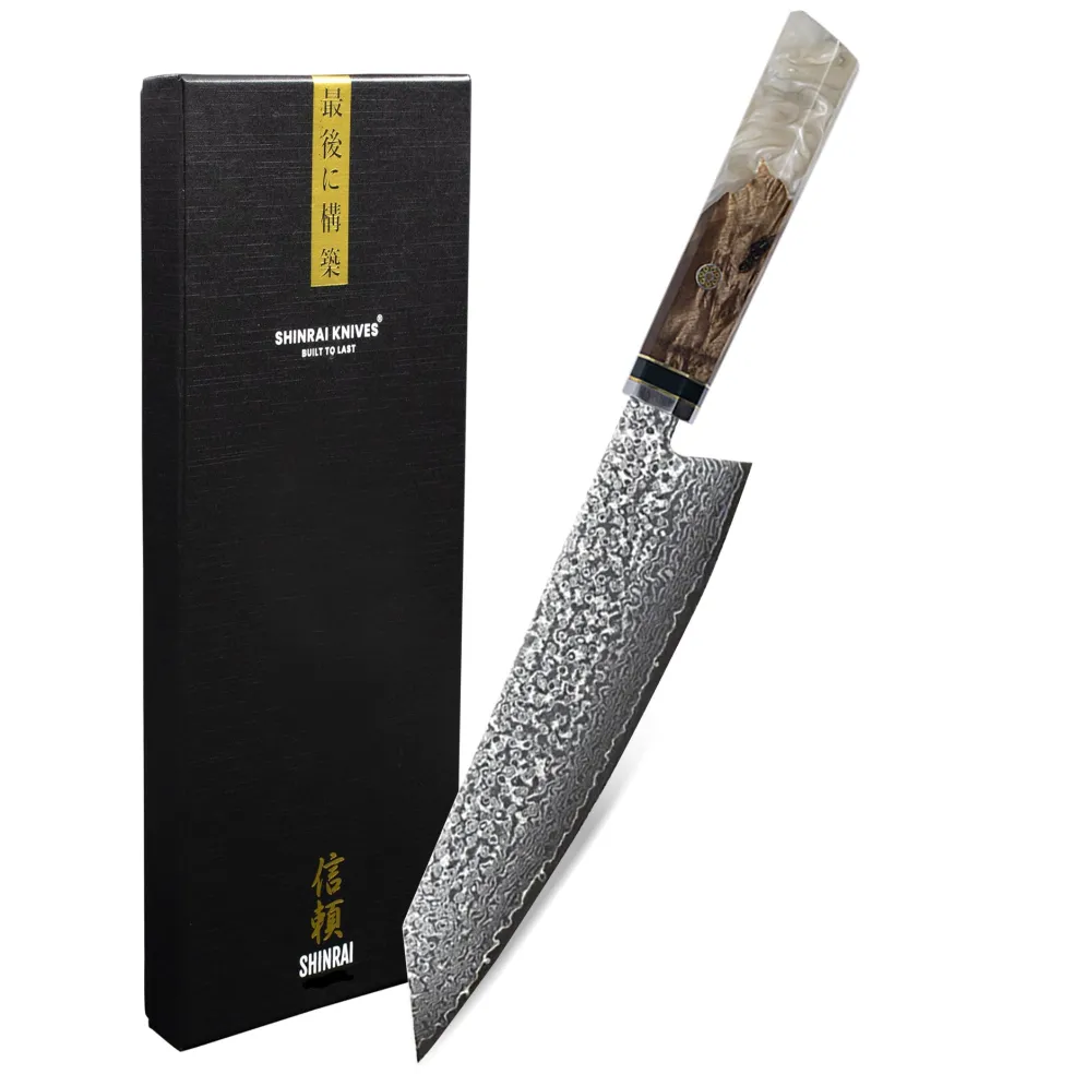 Shinrai Knives - Diamond Octagon Damascus Kiritsuke mes 23 cm - Special Edition