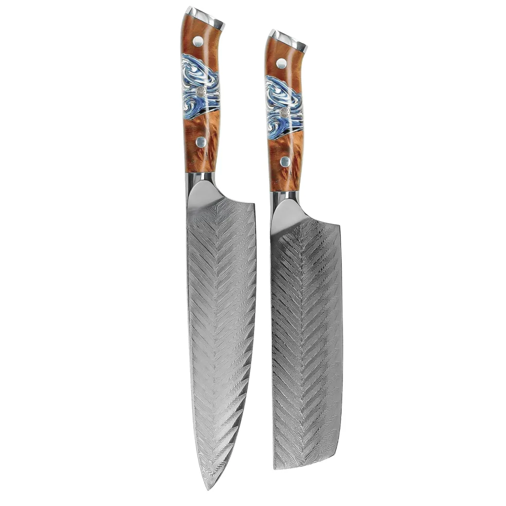 Shinrai Knives - Eclipse 2-delige Damascus Messenset - Koksmes + Nakiri