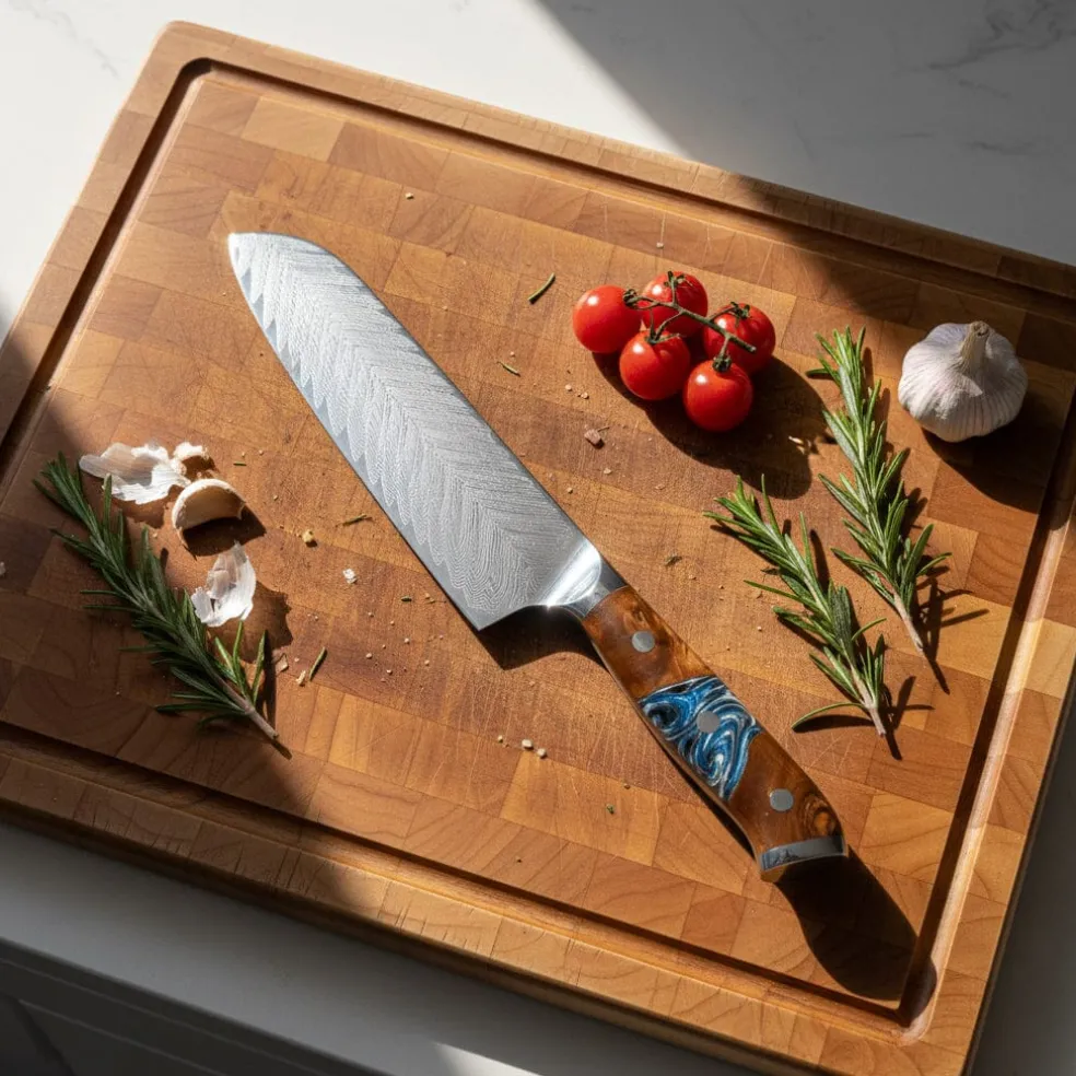 Shinrai Knives - Eclipse 4-delige Damascus Messenset - Koksmes + Nakiri + Santoku + Broodmes