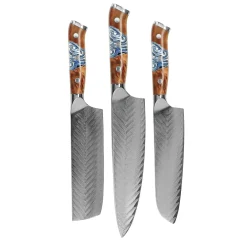 Shinrai Knives - Eclipse 3-delige Damascus Messenset - Koksmes + Nakiri + Santoku