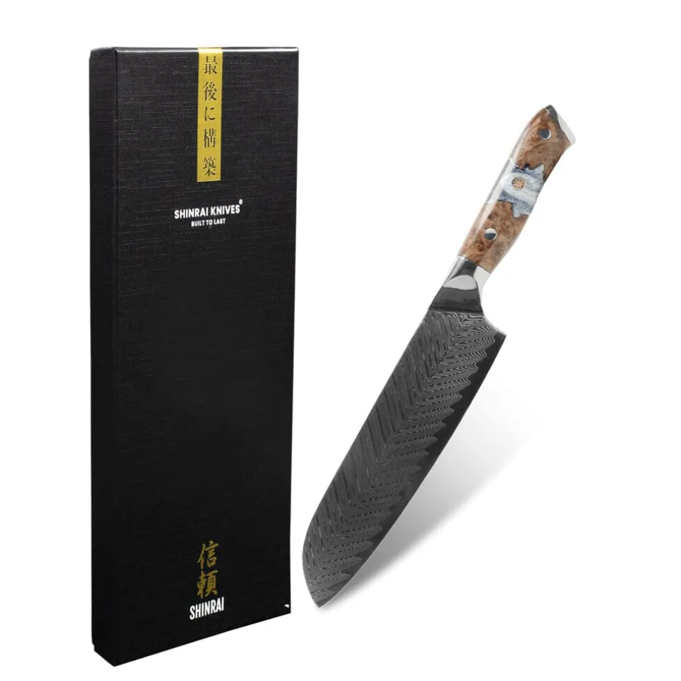 Shinrai Knives - Eclipse Series Damascus Santokumes 18 cm
