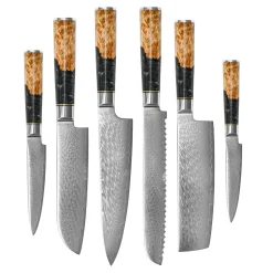 Shinrai Knives - Epoxy Onyx Damascus 6-delige Damascus Messenset