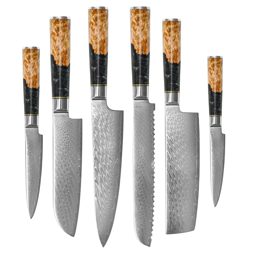 Shinrai Knives - Epoxy Onyx Damascus 6-delige Damascus Messenset