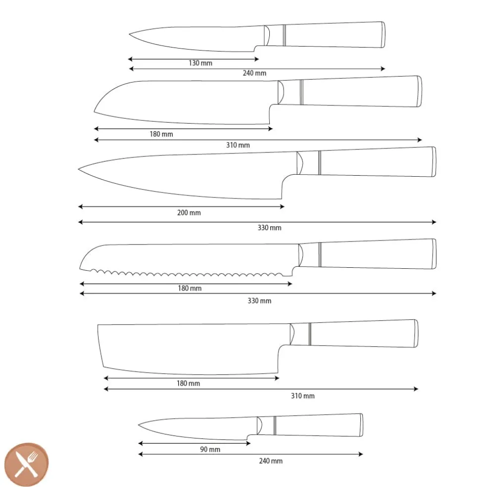 Shinrai Knives - Epoxy Onyx Damascus 6-delige Damascus Messenset