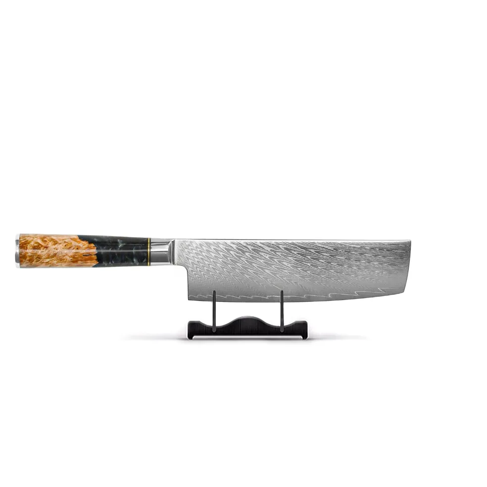 Shinrai Knives - Epoxy Onyx 3-delige Damascus Messenset - Koksmes + Nakiri + Santoku