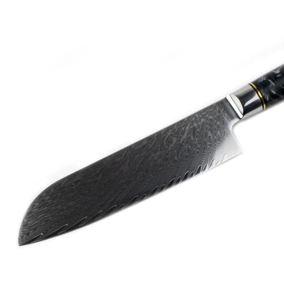 Shinrai Knives - Epoxy Onyx 6-delige Damascus Messenset + Magnetisch Messenblok Dubbelzijdig - Zwart
