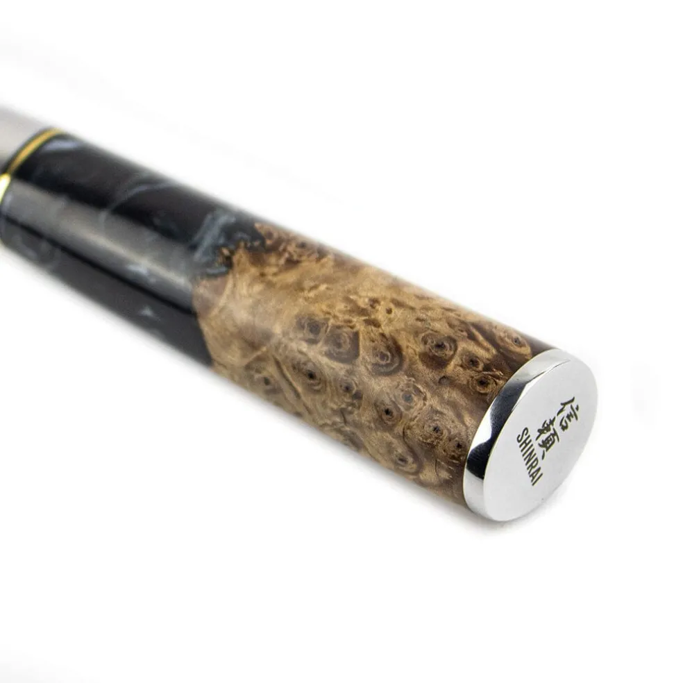 Shinrai Knives - Epoxy Onyx 6-delige Damascus Messenset + Magnetisch Messenblok Scalae - Acacia hout