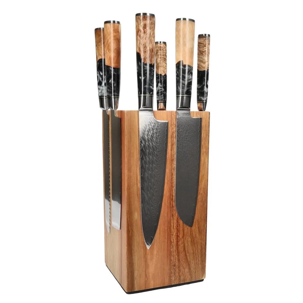 Shinrai Knives - Epoxy Onyx 6-delige Messenset + Messenblok Robur