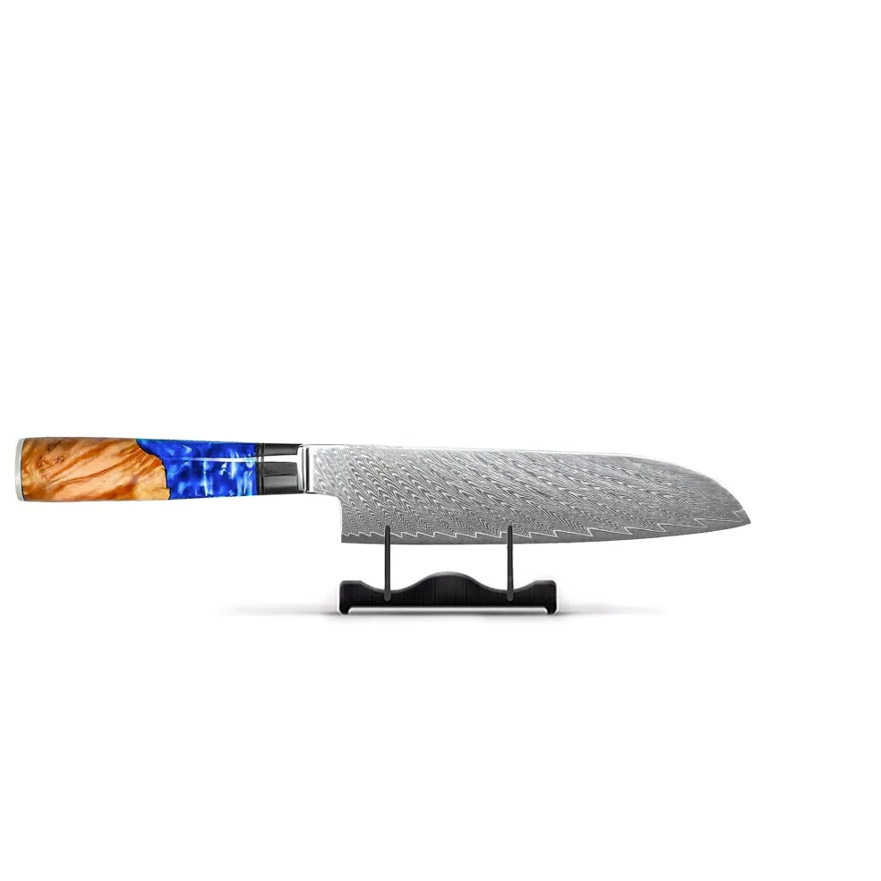 Shinrai Knives - Epoxy Sapphire 2-delige Damascus Messenset - Koksmes + Santoku mes
