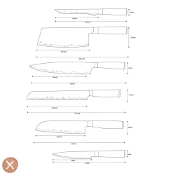 Shinrai Knives - Epoxy Sapphire 6-delige Damascus Messenset