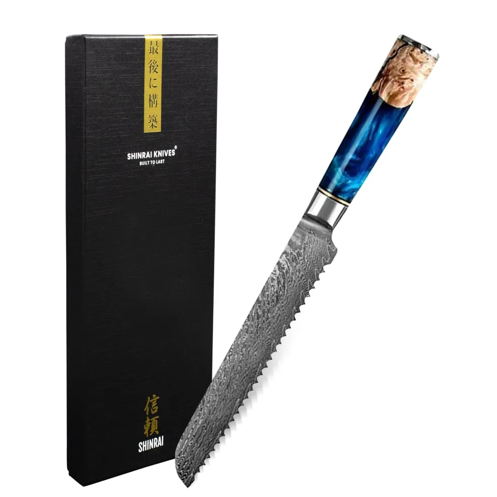 Shinrai Knives - Epoxy Sapphire Damascus Broodmes 20 cm