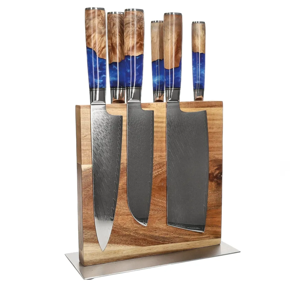 Shinrai Knives - Epoxy Sapphire 6-delige Messenset + Messenblok Cito dubbelzijdig