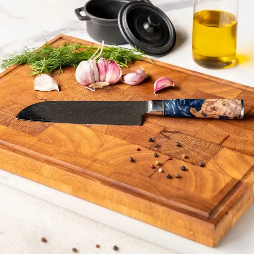 Shinrai Knives - Epoxy Sapphire 6-delige Messenset + Messenblok Robur
