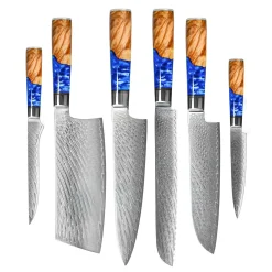 Shinrai Knives - Epoxy Sapphire 6-delige Messenset + Messenblok + Slijpsteen