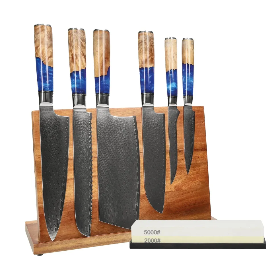 Shinrai Knives - Epoxy Sapphire 6-delige Messenset + Messenblok + Slijpsteen