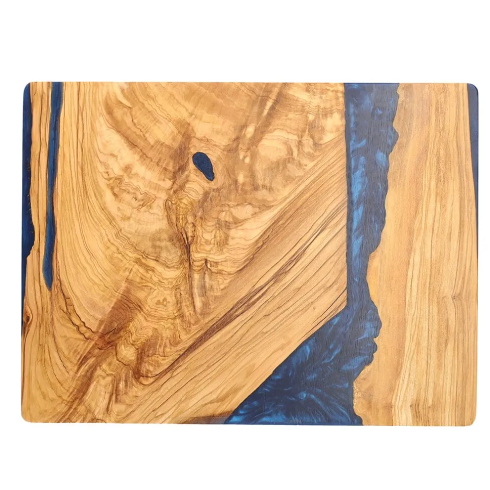 Shinrai Knives - Epoxy Sapphire Snijplank Olijfhout - 40 x 30 x 3 cm