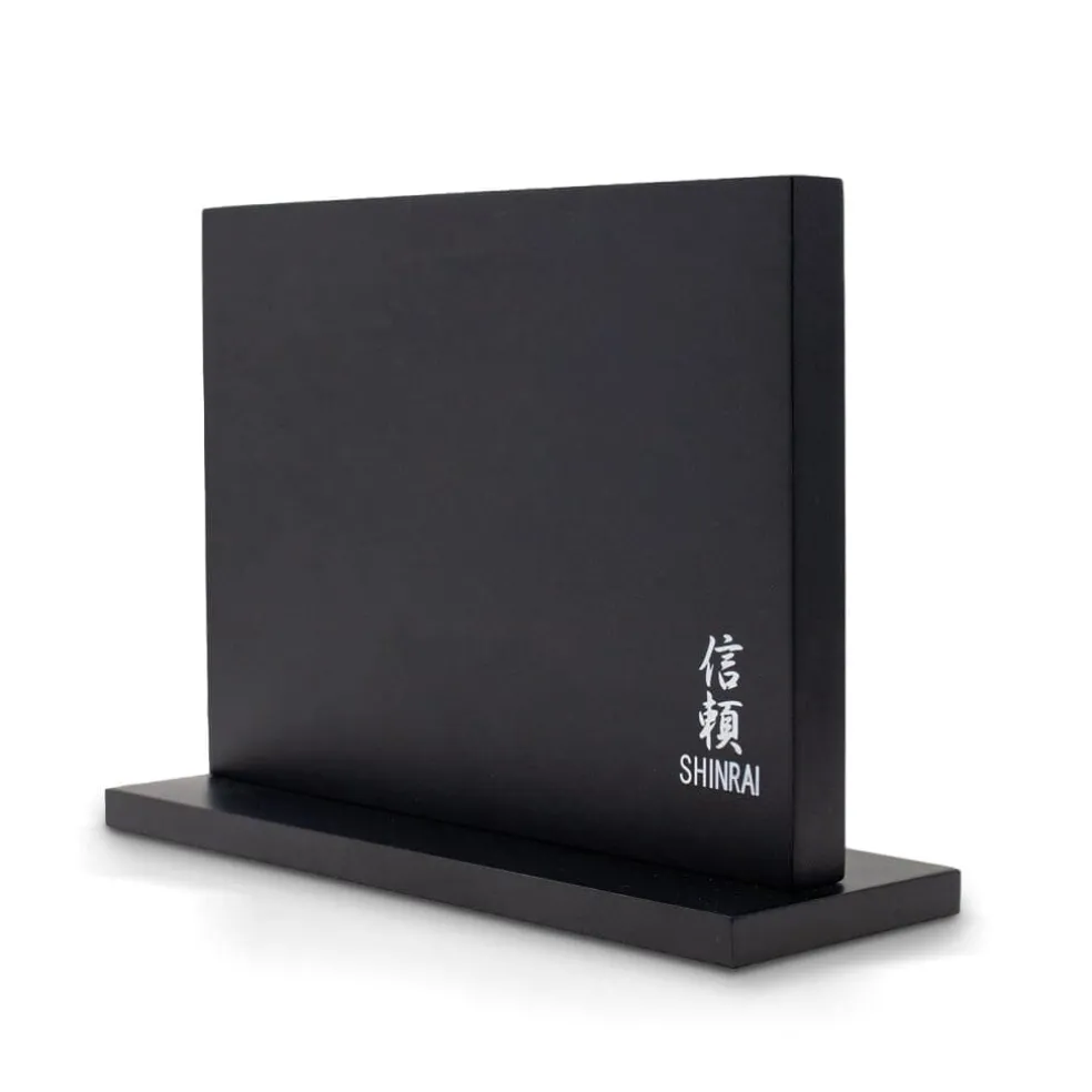 Shinrai Knives - Hammered Damast BR 5-delige Messenset + Magnetisch Messenblok Dubbelzijdig - Zwart