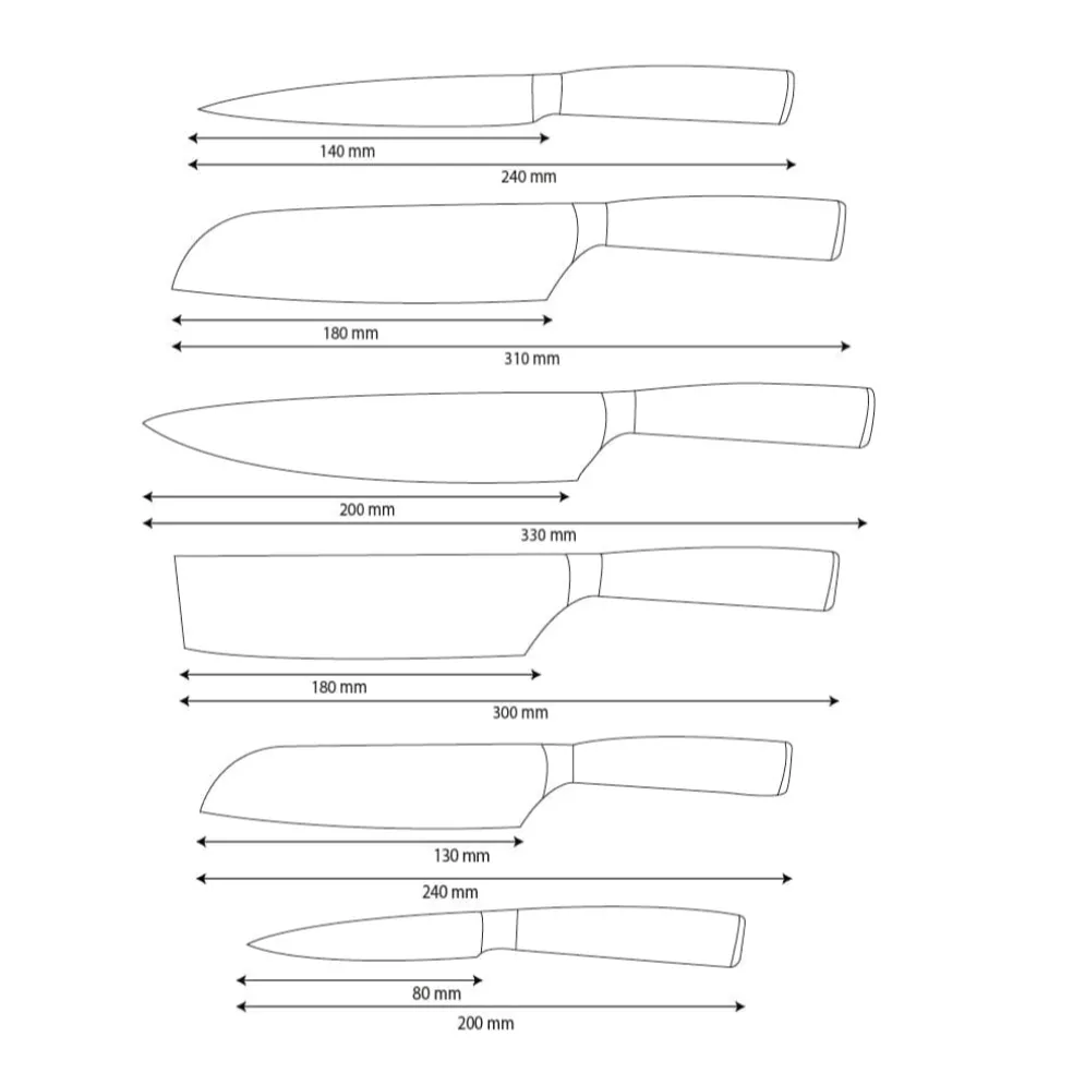 Shinrai Knives - Hammered RVS 6-delige Messenset