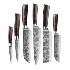 Shinrai Knives - Hammered RVS 6-delige Messenset + Magnetisch Messenblok Dubbelzijdig - Zwart